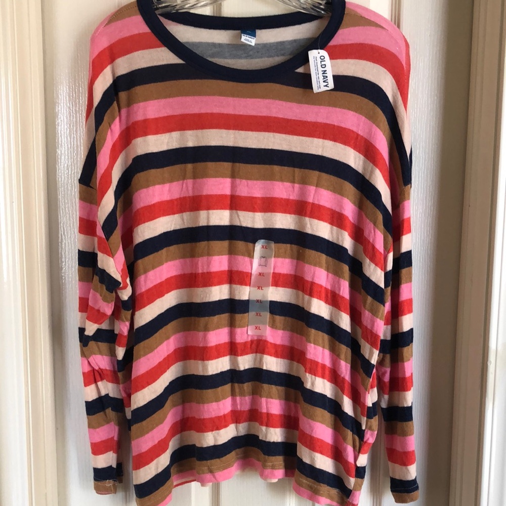 Striped Long Sleeve Top in Pink, Brown, and Black
